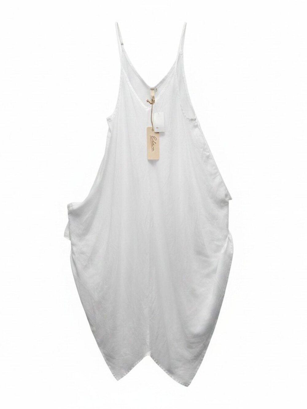 Elan White V-Neck Slip Dress with Branded Tag Handkerchief bottom - Picture 4 of 5